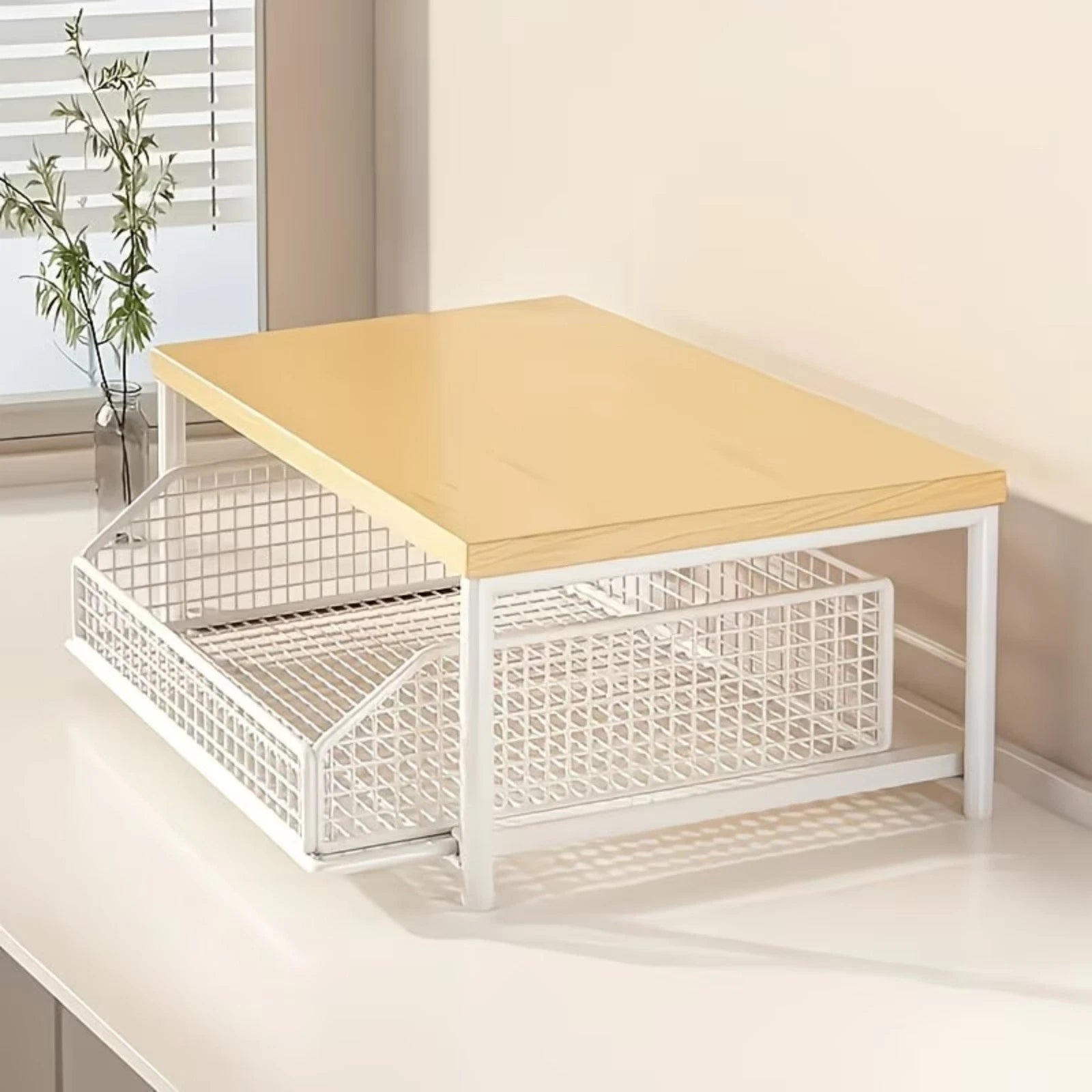 Kitchen Countertop Microwave Stand With Drawer Storage Shelf For Appliance Use